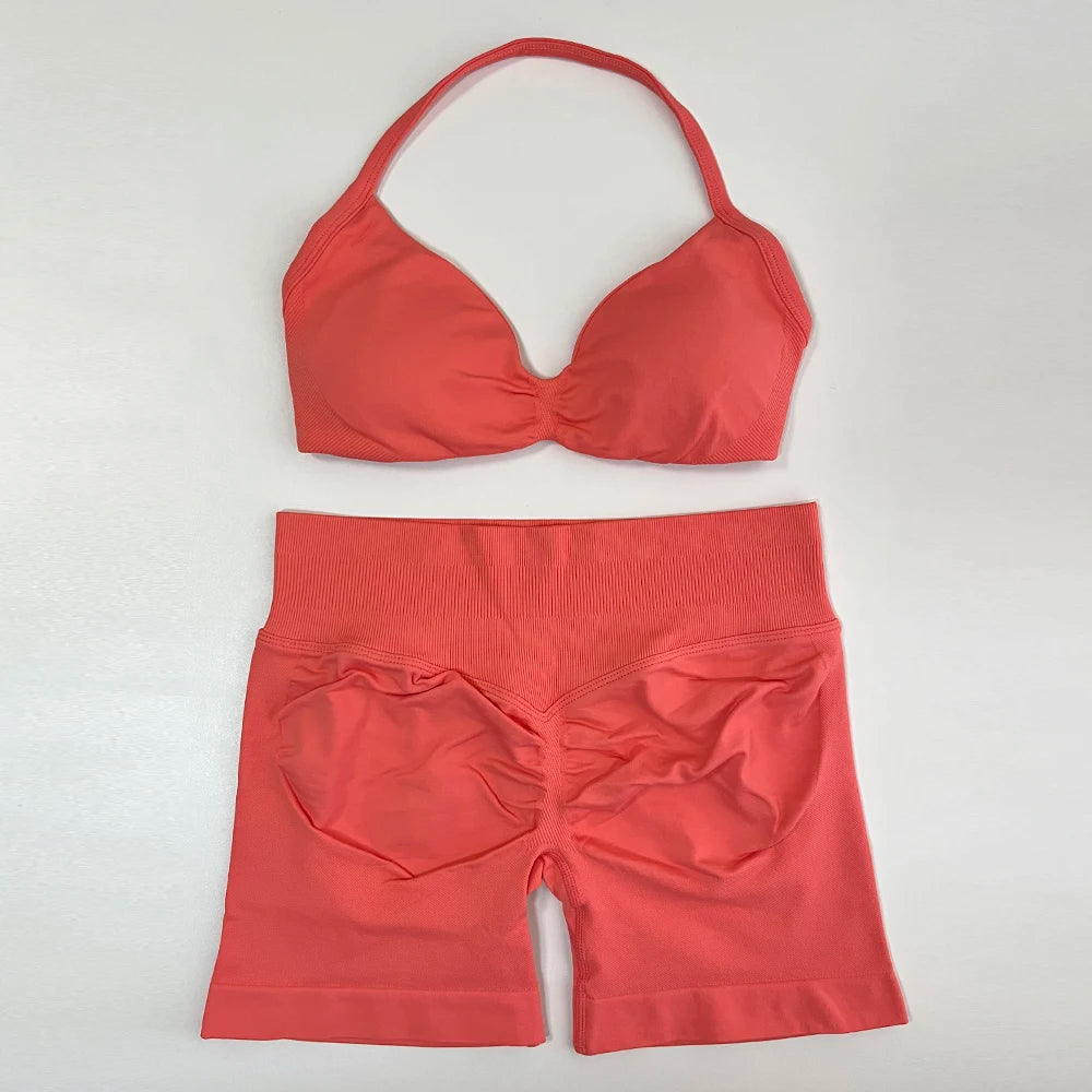 Conjunto de ioga de 2 peças feminino sem costura