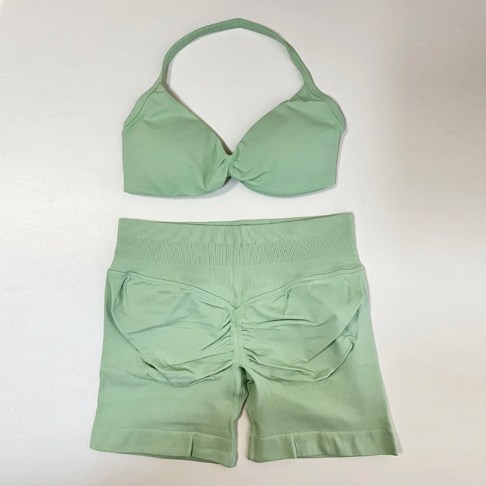 Conjunto de ioga de 2 peças feminino sem costura