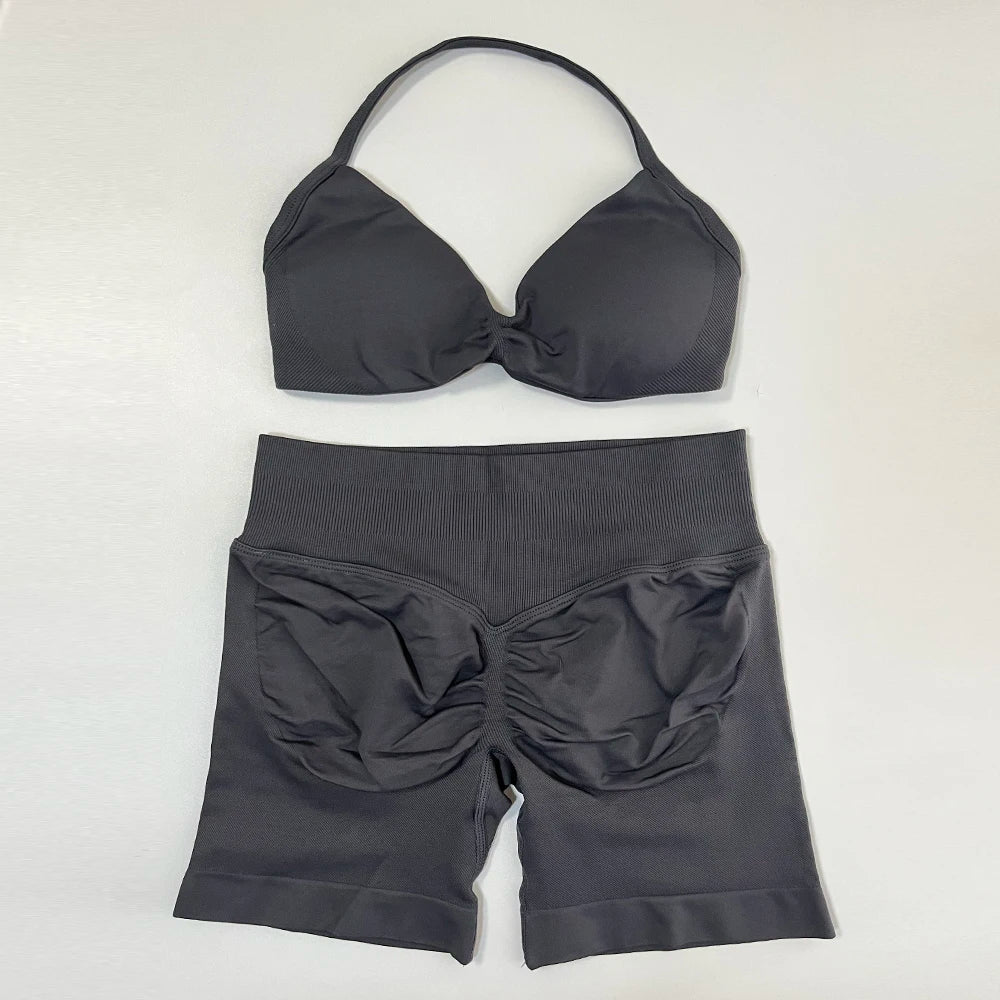 Conjunto de ioga de 2 peças feminino sem costura