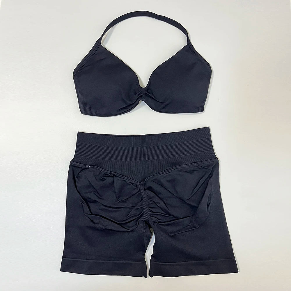 Conjunto de ioga de 2 peças feminino sem costura