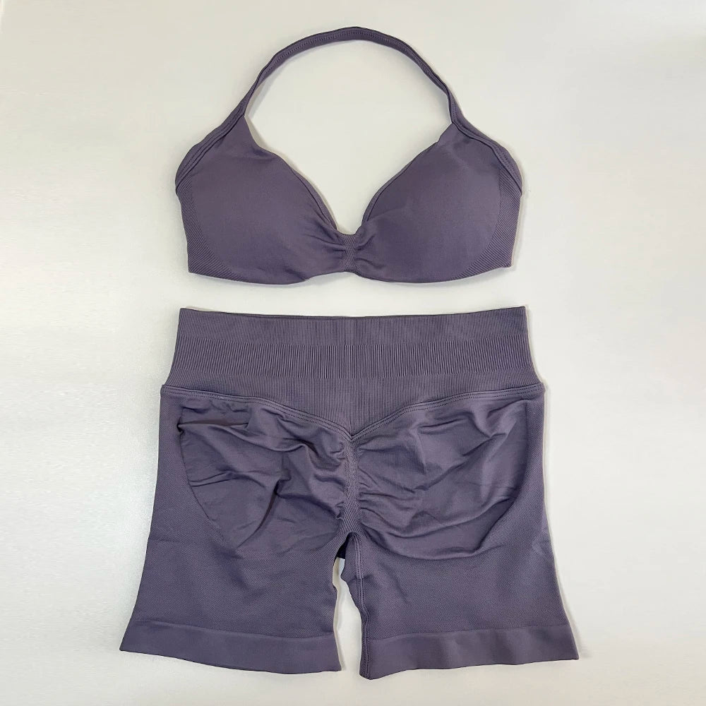 Conjunto de ioga de 2 peças feminino sem costura